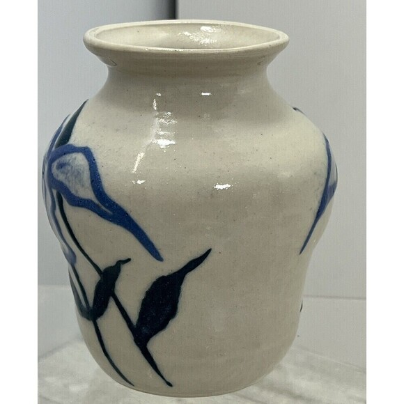 Studio Art Pottery Floral Design Bud Vase Blue Boho 4” Tall Signed JG - Picture 6 of 12